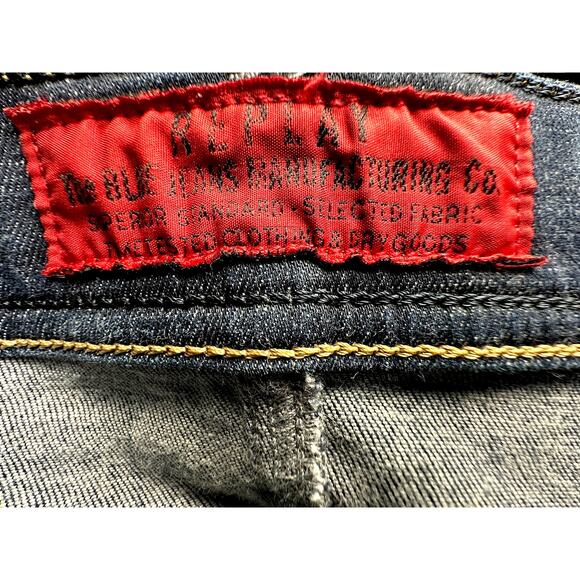 Vintage Y2K Replay Mens 30x32 Jondrill Stretch Skinny Fit Dark Blue Denim Jeans - Picture 9 of 10